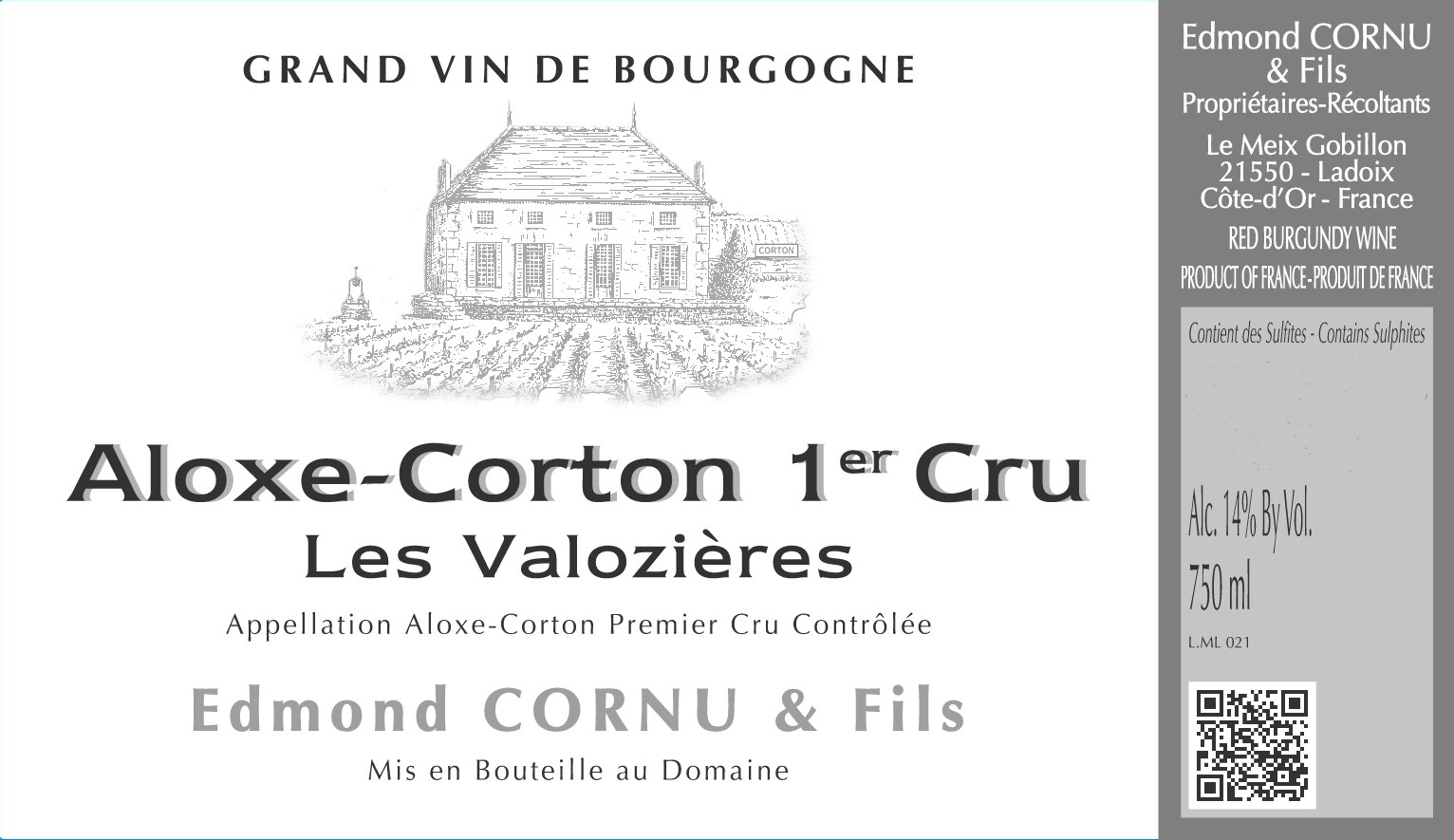 TABC label artwork for Edmond Cornu & Fils Aloxe-Corton 1er Cru Les Valozieres