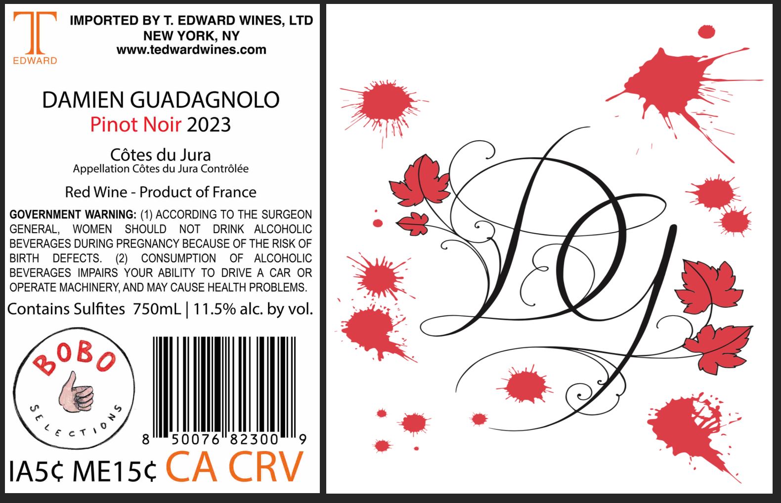 TABC label artwork for Damien Guadagnolo "Pinot Noir" Cotes du Jura