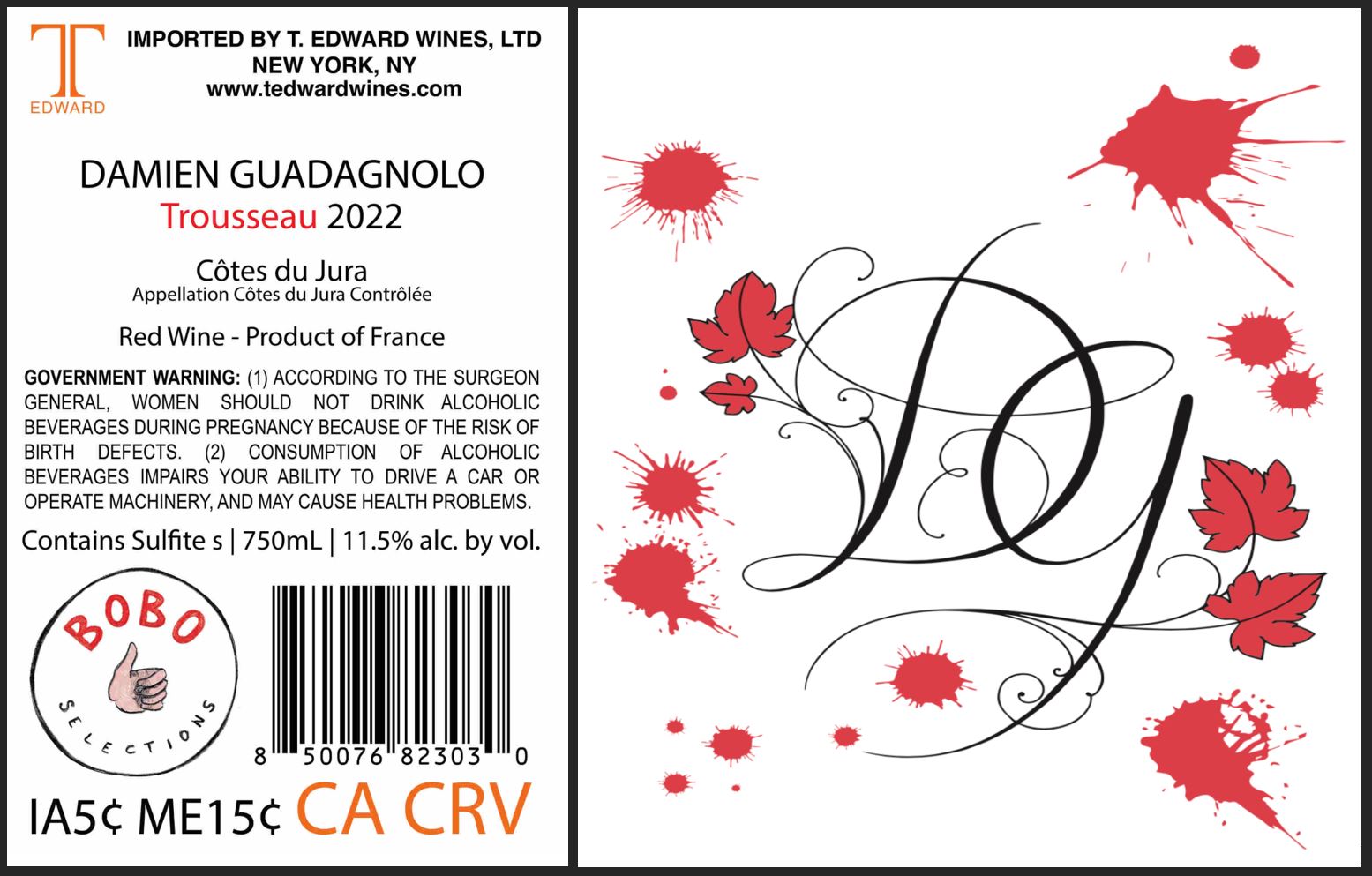 TABC label artwork for Damien Guadagnolo "Trousseau" Cotes du Jura