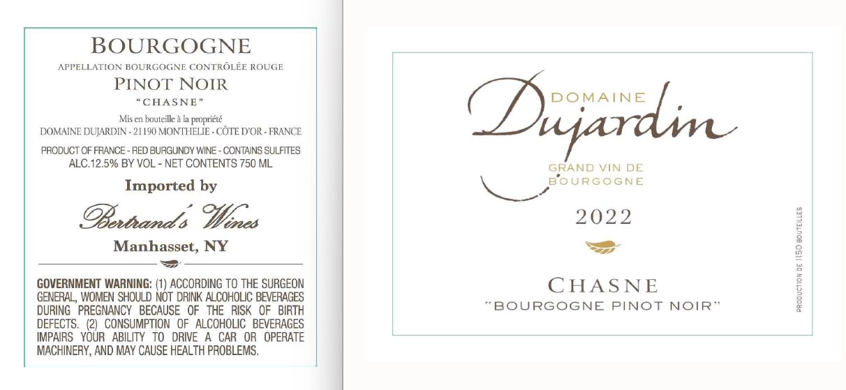 TABC label artwork for Domaine Dujardin Bourgogne Pinot Noir Chasne 2022