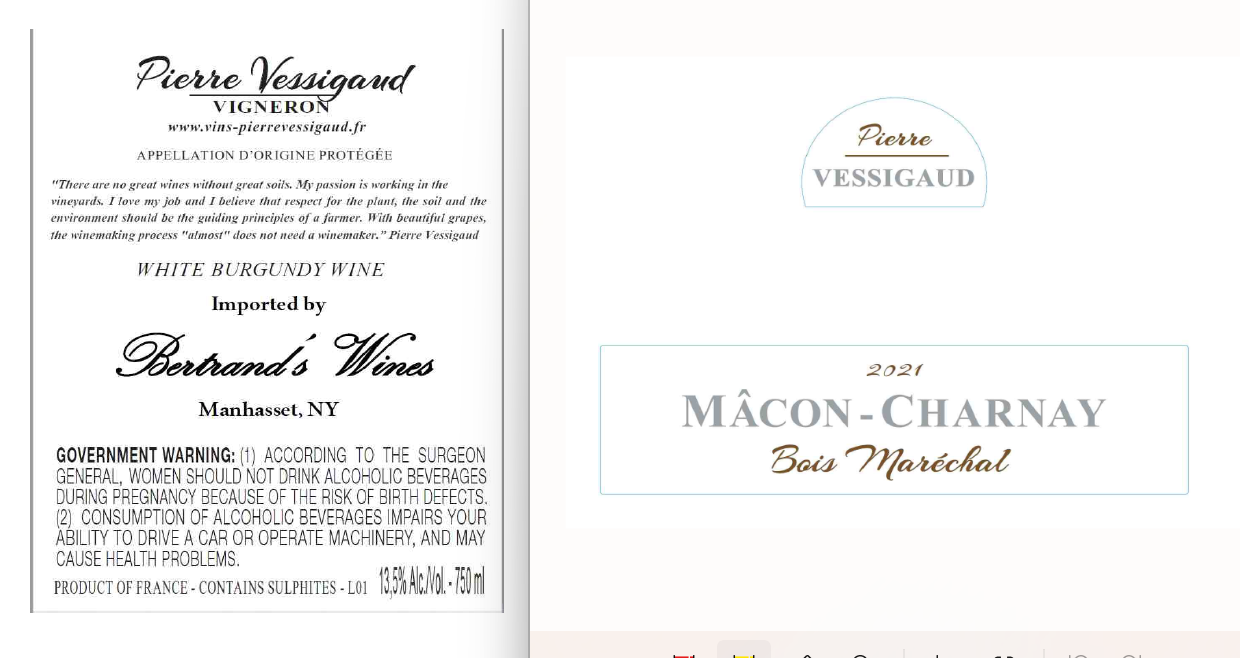 TABC label artwork for PIERRE VESSIGAUD Macon-Charnay Bois Marechal 2022