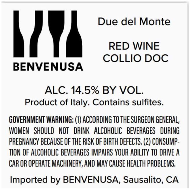 TABC label artwork for DUE DEL MONTE