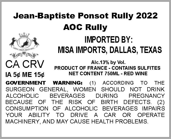 TABC label artwork for JEAN-BAPTISTE PONSOT RULLY