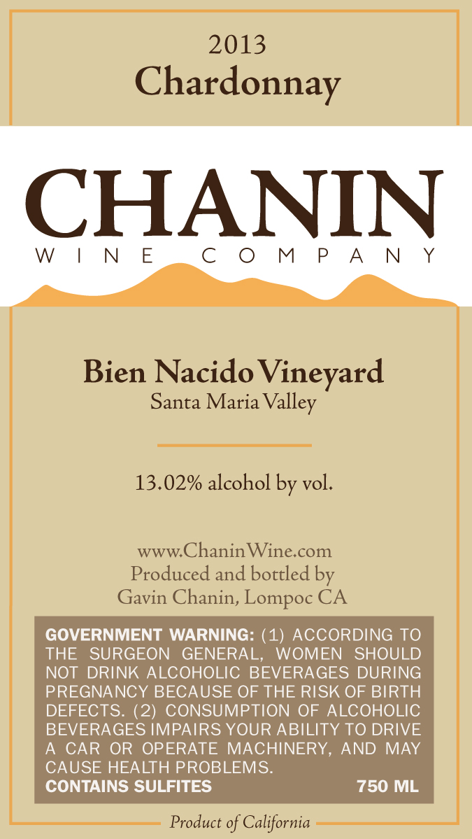 TABC label artwork for Chanin Wine Company Bien Nacido Chardonnay