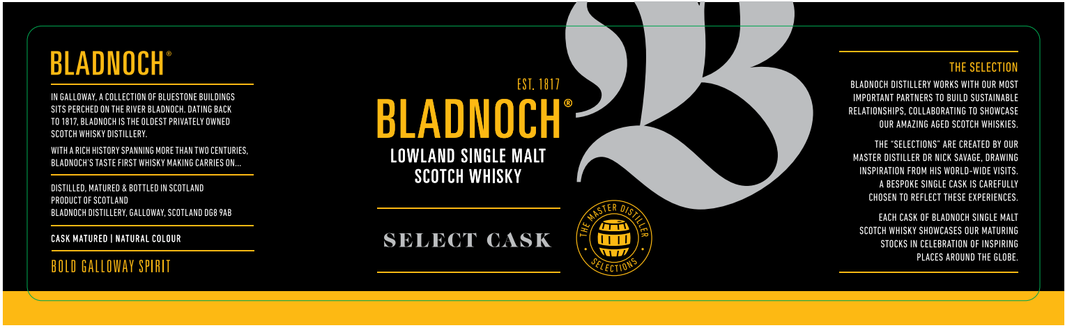 TABC label artwork for Bladnoch Lowland Single Malt Scotch Whisky Select Cask