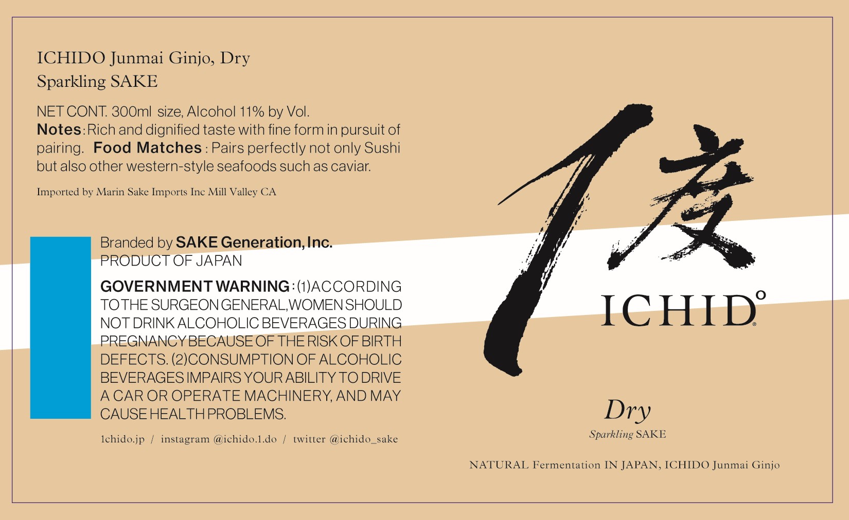 TABC label artwork for Ichido Sparkling Sake Junmai Ginjo Dry