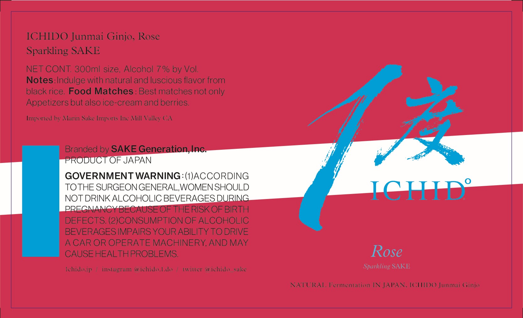 TABC label artwork for Ichido Junmai Ginjo Rose Sparkling Sake