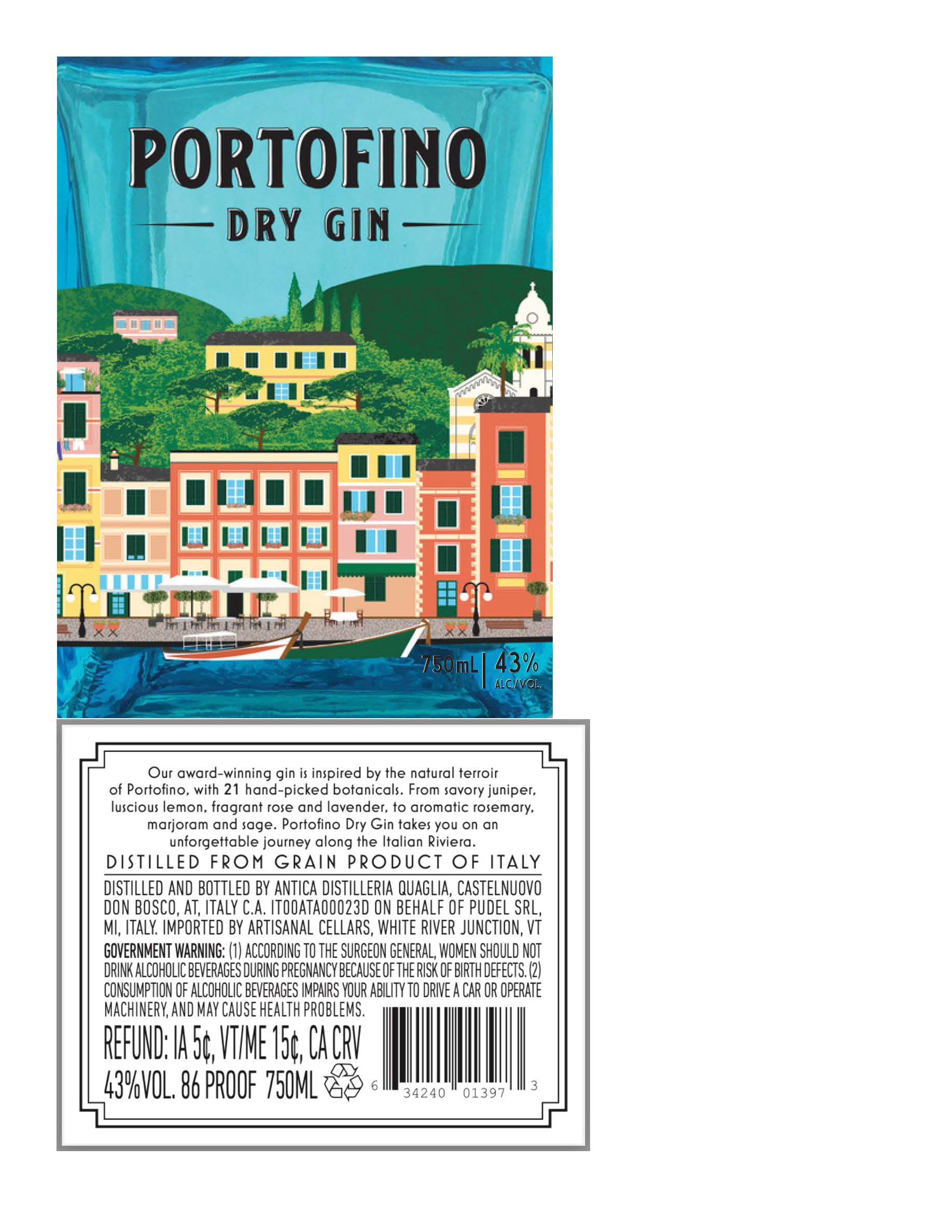 TABC label artwork for Portofino Dry Gin