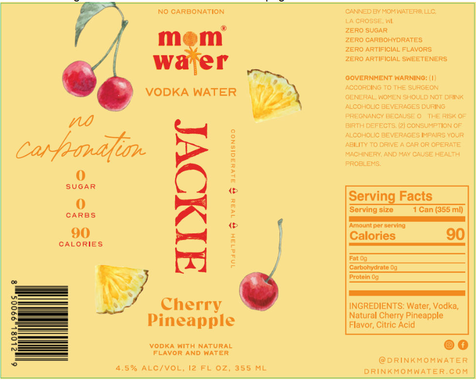 TABC label artwork for Mom Water Jackie