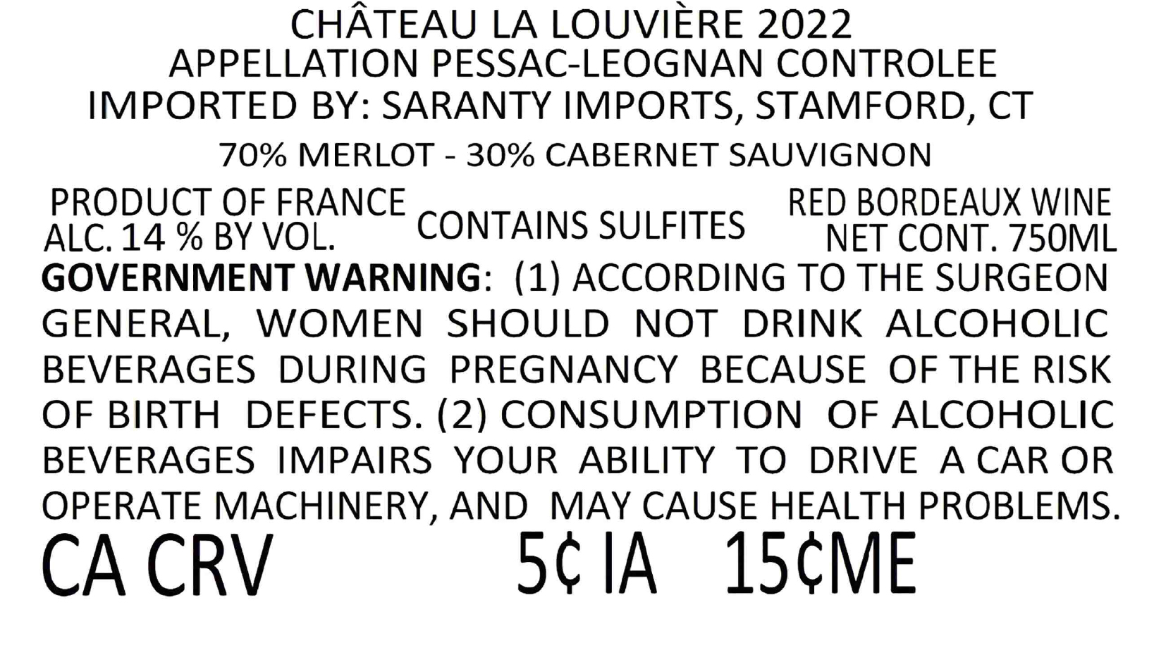 TABC label artwork for Chateau La Louviere Rouge Pessac-Leognan