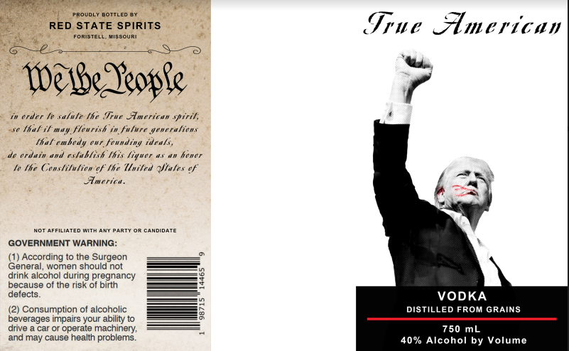 TABC label artwork for True American Vodka