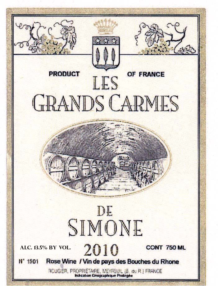 TABC label artwork for LES GRANDS CARMES DE SIMONE VIN DE PAYS DES BOUCHES DU RHONE