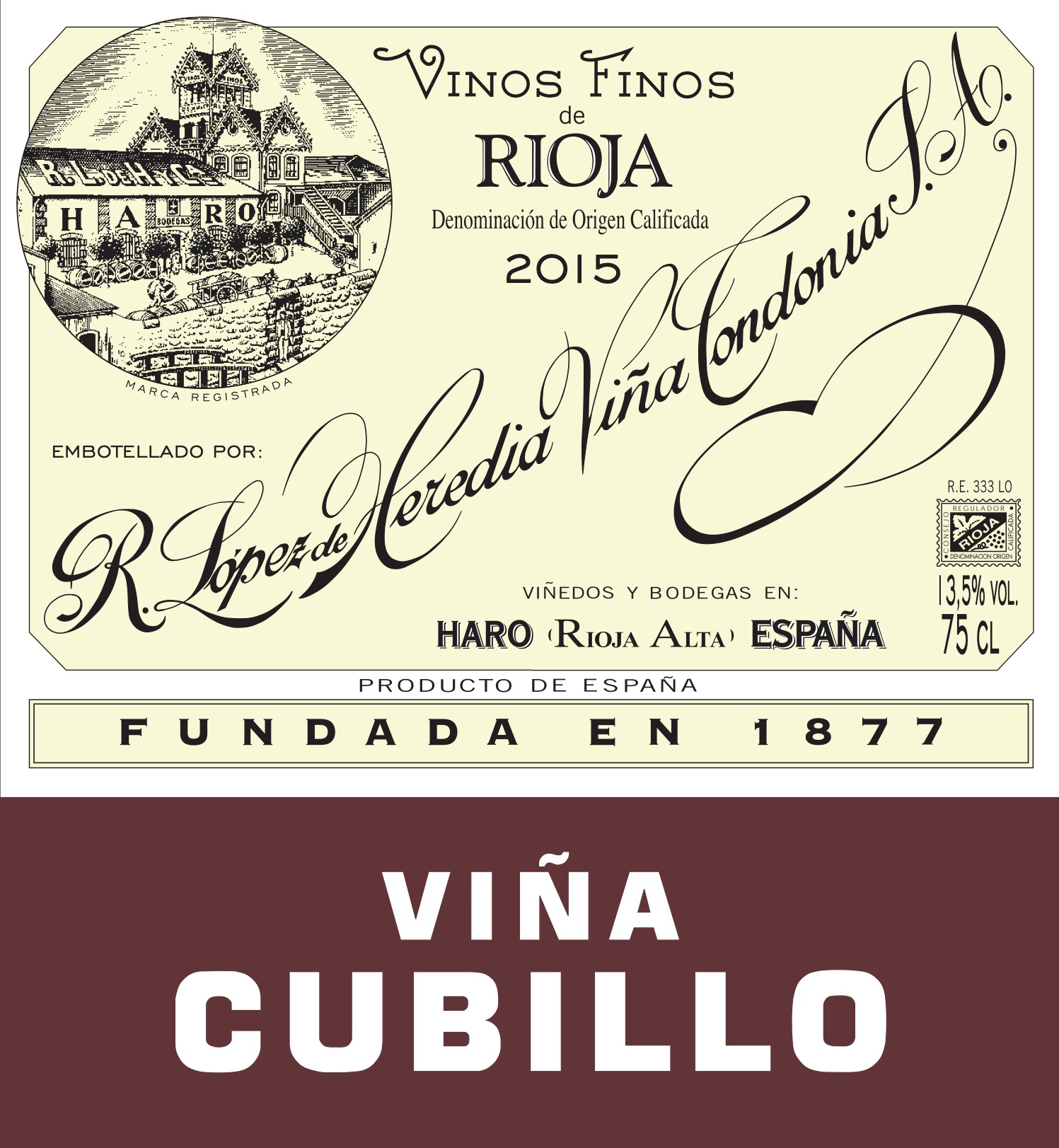 TABC label artwork for R. LOPEZ DE HEREDIA VIÑA TONDONIA VIÑA CUBILLO CRIANZA RED RIOJA