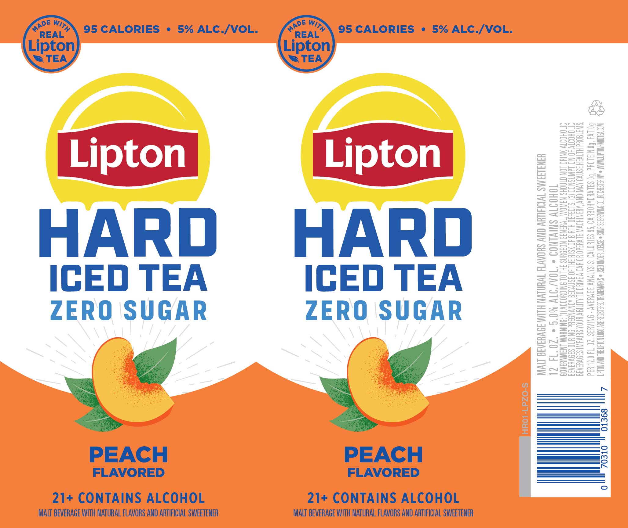 TABC label artwork for Lipton Hard Iced Tea Zero Sugar Peach 12oz Can 2026