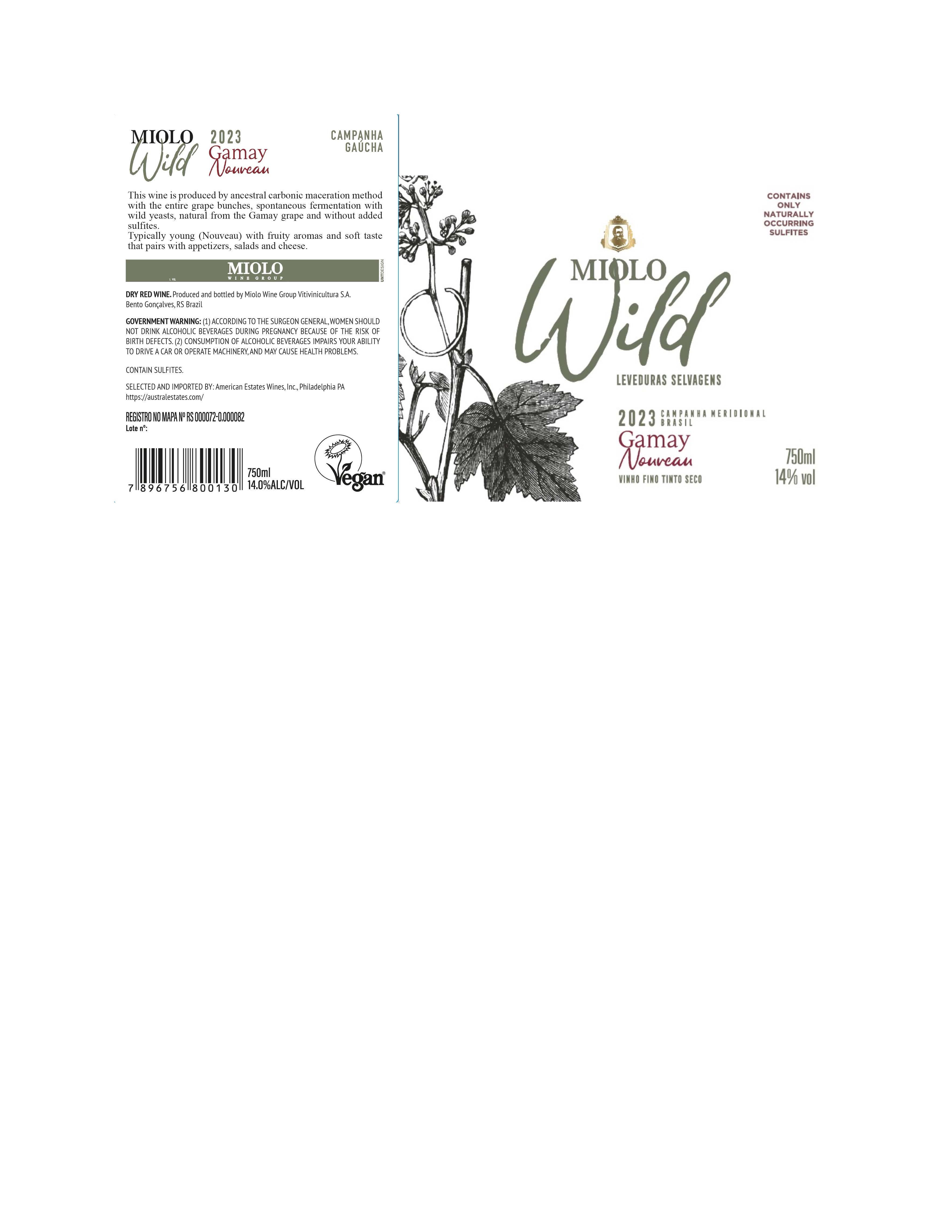 TABC label artwork for Miolo Wild Gamay Nouveau 2023