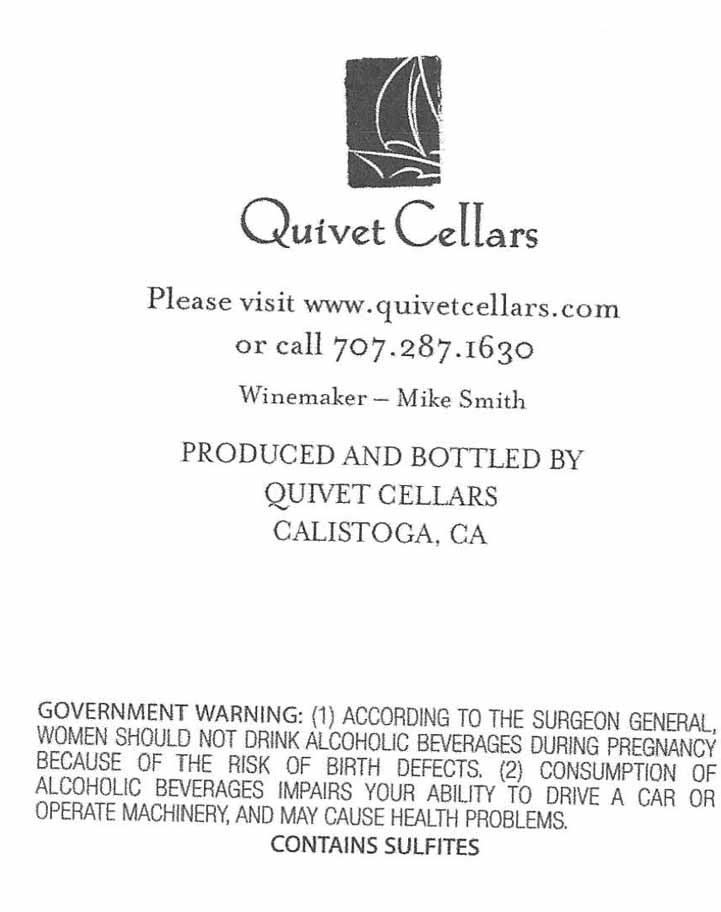 TABC label artwork for Quivet Cellars Cabernet Sauvignon Napa Valley
