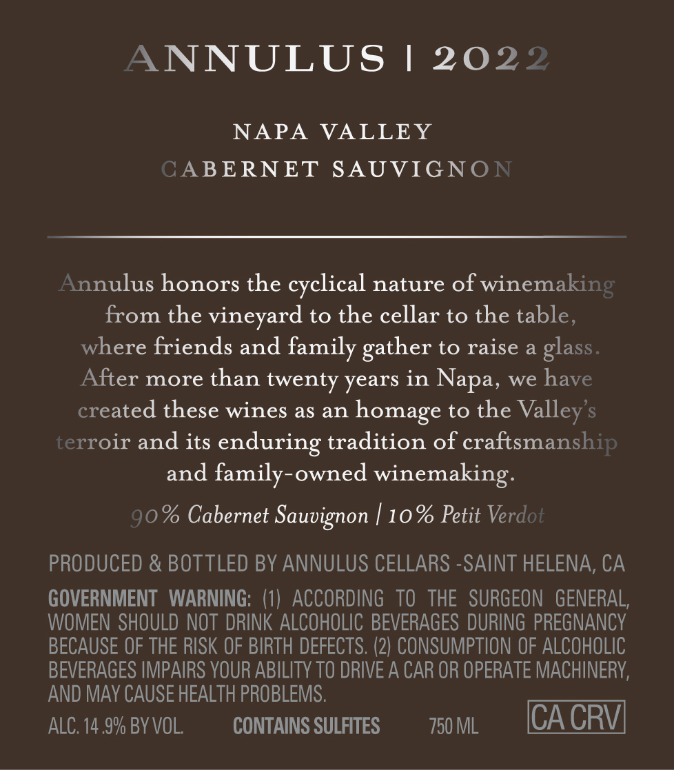 TABC label artwork for Annulus Cabernet Sauvignon, Petit Verdot Napa Valley 1104