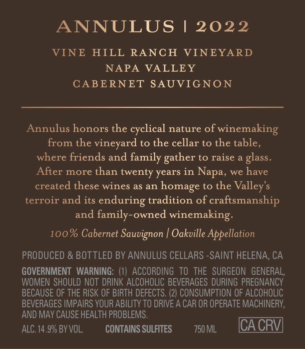 TABC label artwork for Annulus Vine Hill Ranch Vineyard Cabernet Sauvignon Oakville 1103
