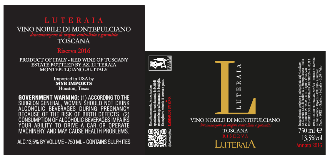 TABC label artwork for LUTERAIA VINO NOBILE DI MONTEPULCIANO RED
