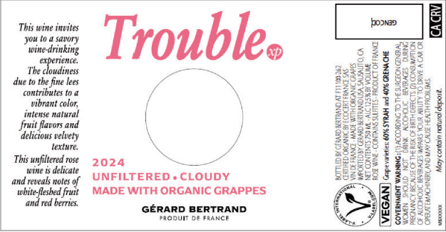 TABC label artwork for Gerard Bertrand Trouble XP Syrah Grenache Vin de France Rose