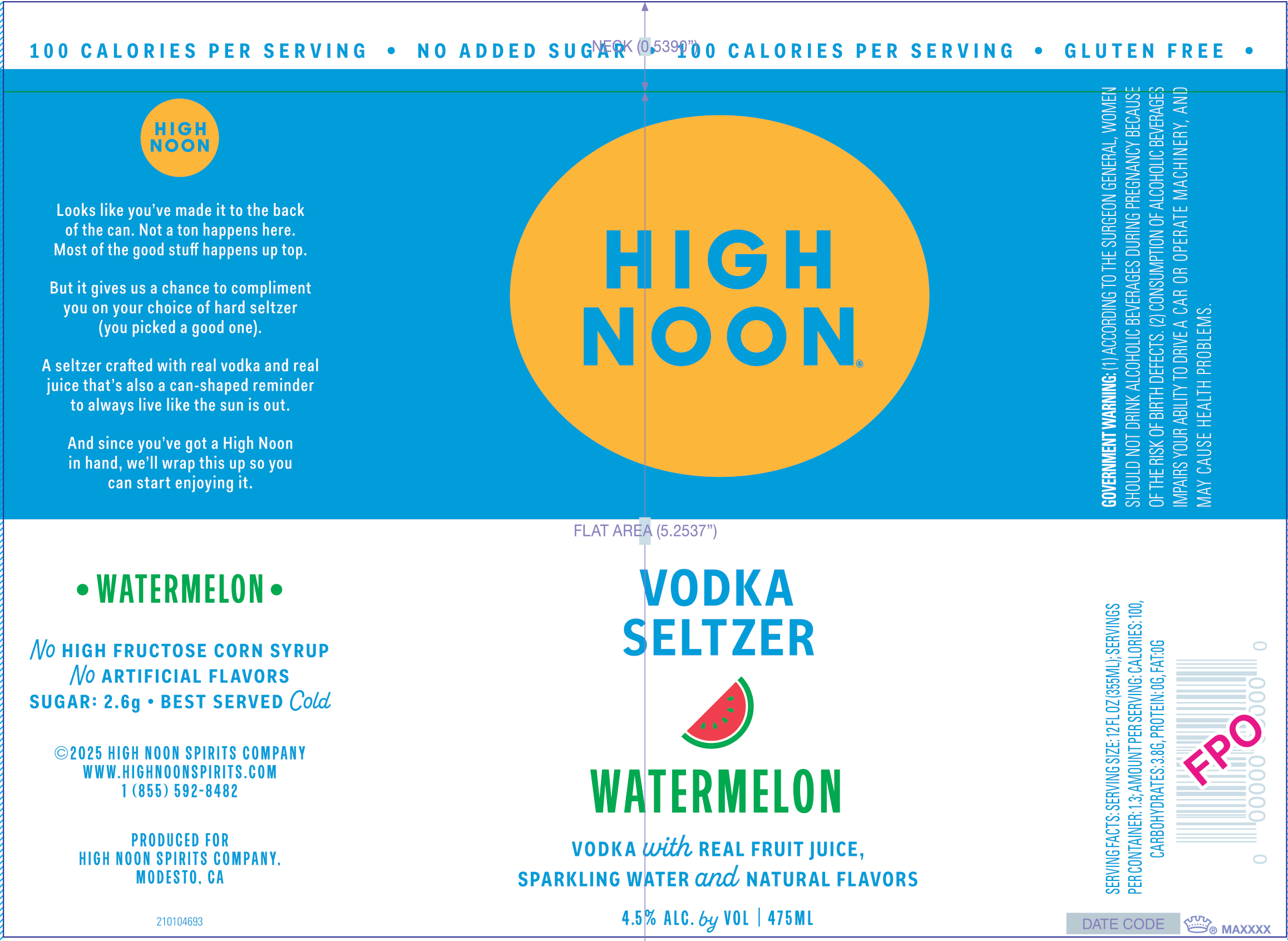 TABC label artwork for High Noon Vodka Seltzer Watermelon