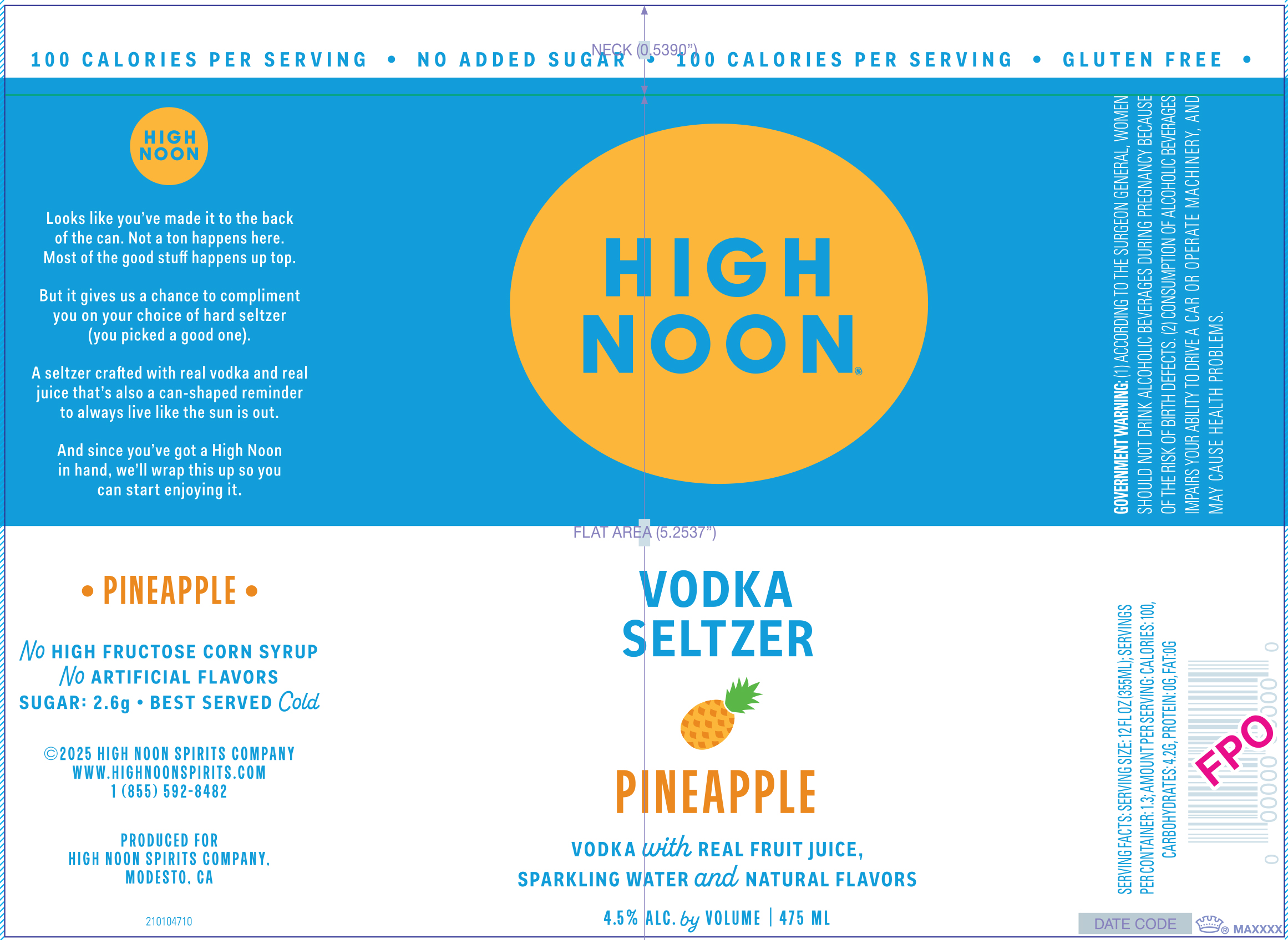 TABC label artwork for High Noon Vodka Seltzer Pineapple