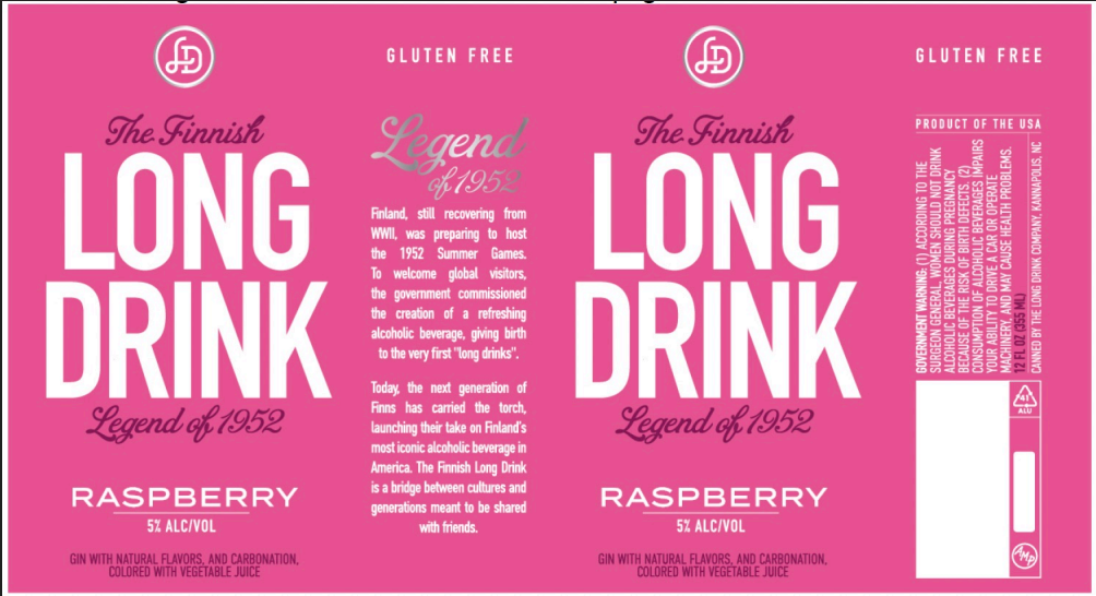 TABC label artwork for LONG DRINK GIN SPECIALTIES RASPBERRY
