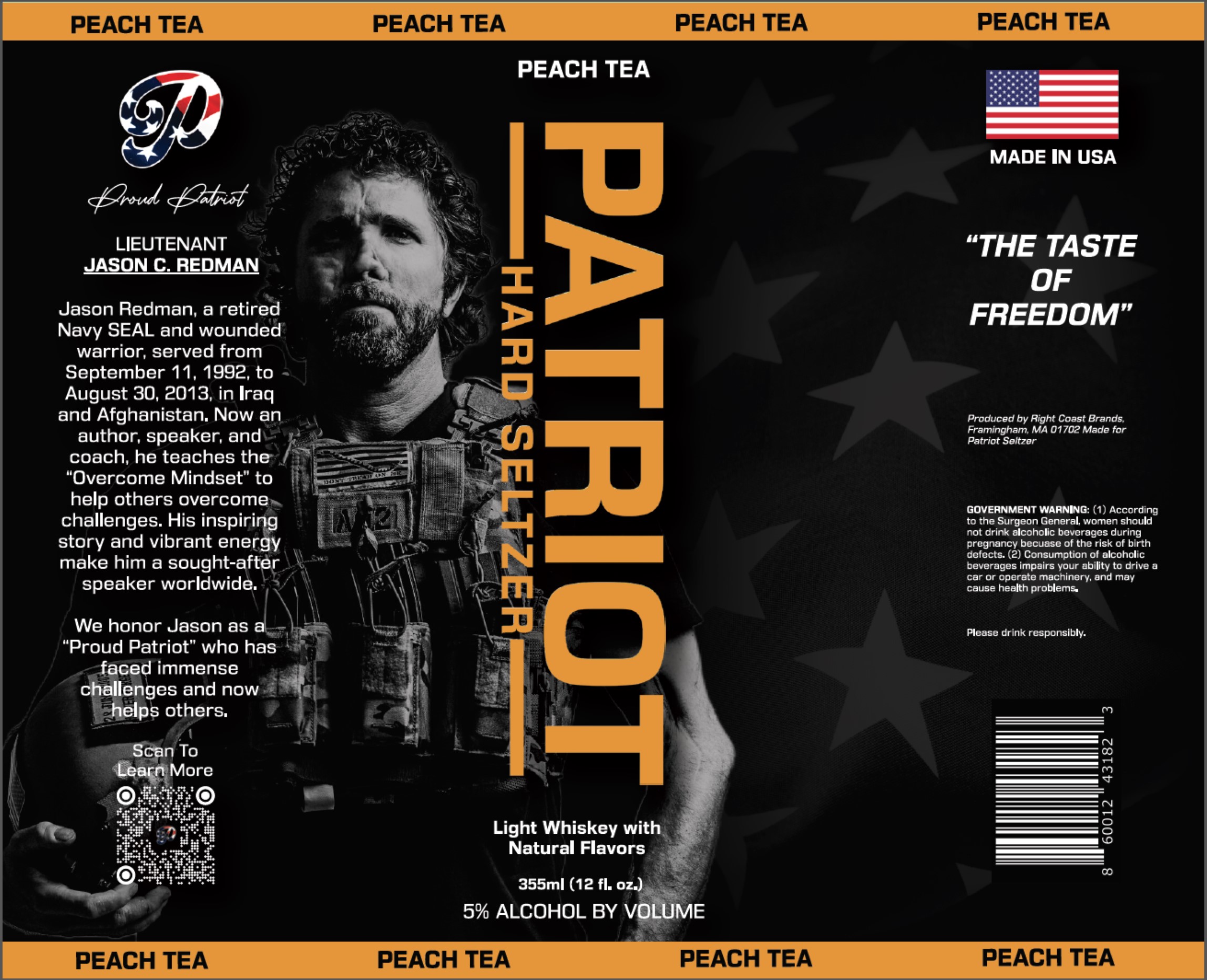 TABC label artwork for Patriot Hard Seltzer Peach Tea