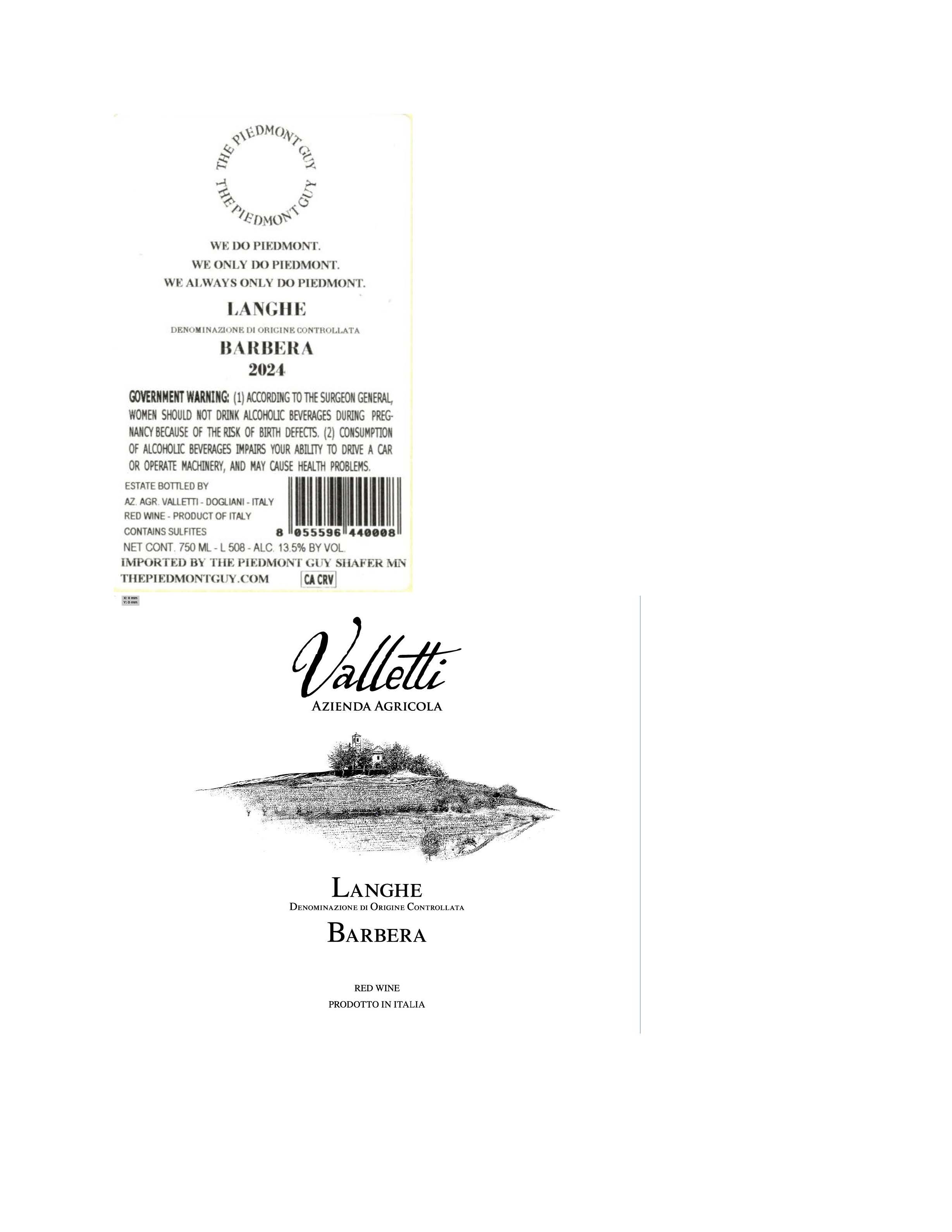 TABC label artwork for VALLETTI LANGHE DOC BARBERA 2024