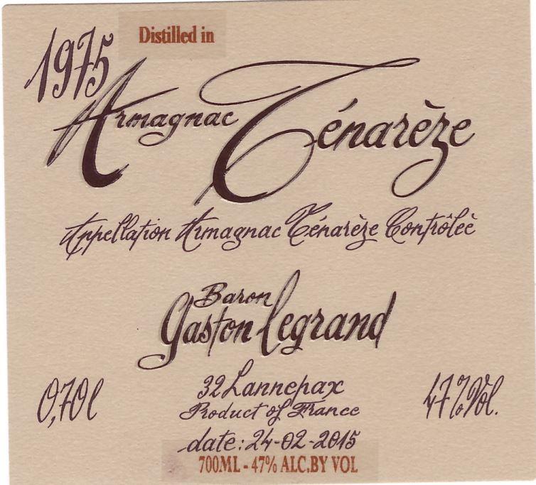 TABC label artwork for Baron Gaston Legrand Armagnac Tenareze