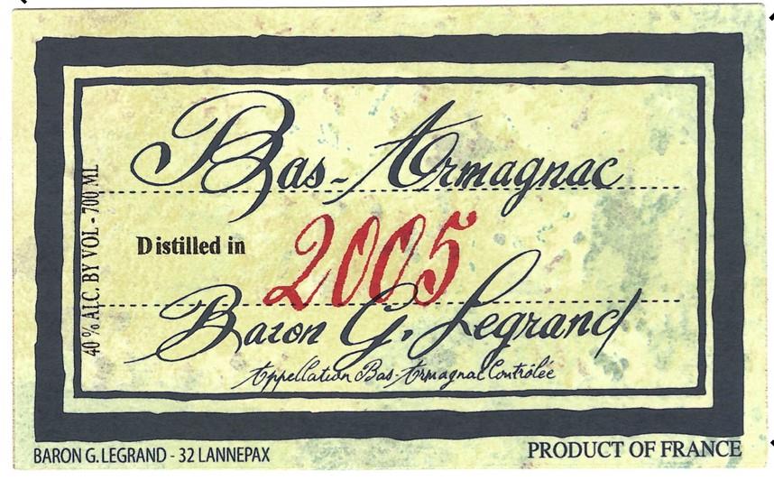 TABC label artwork for Baron Gaston Legrand Armagnac