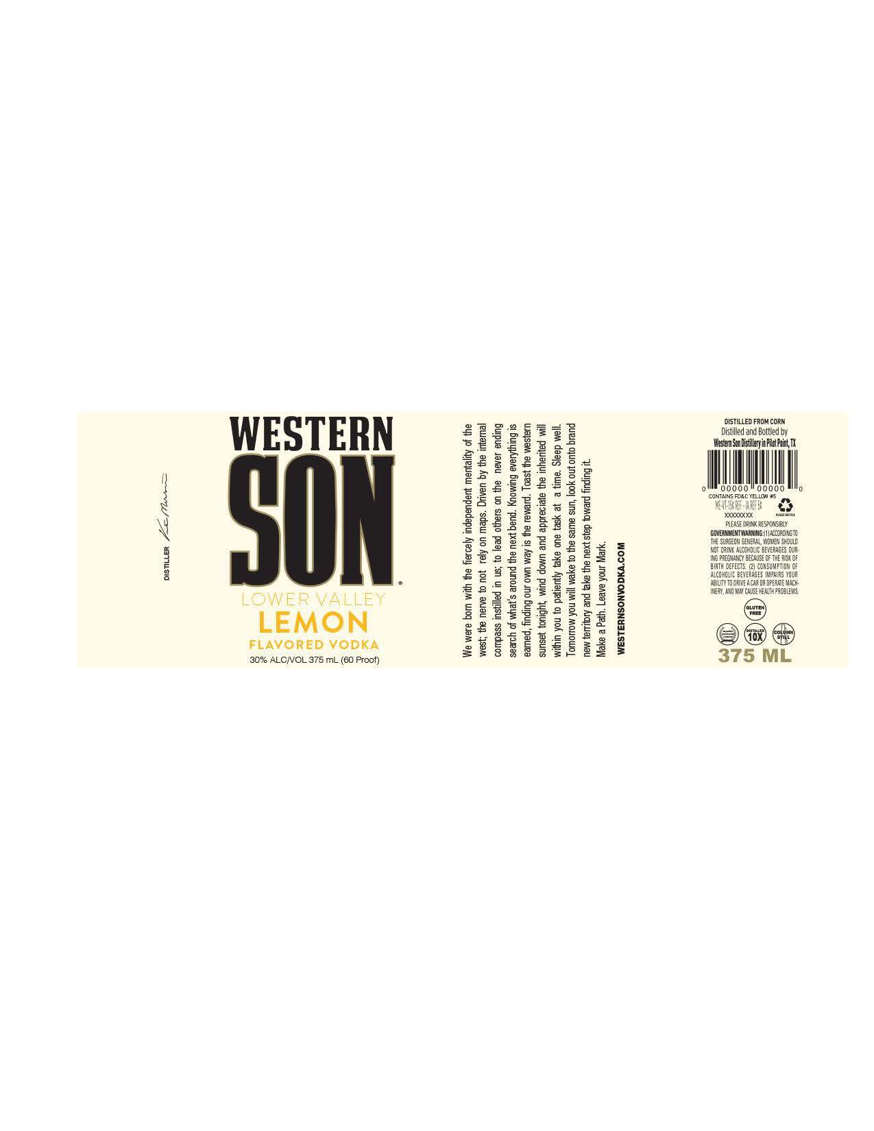 TABC label artwork for Western Son Lower Valley Lemon 375ml