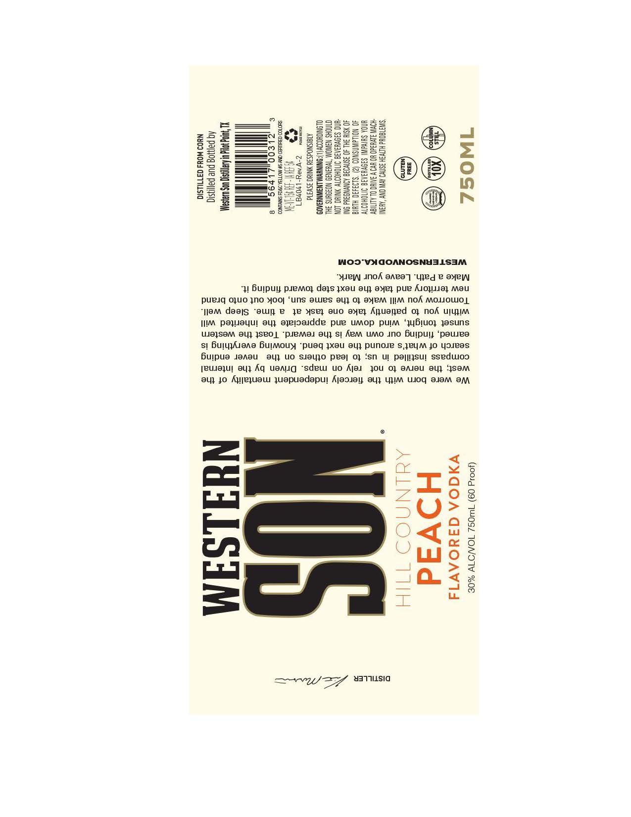 TABC label artwork for Western Son Hill Country Peach 750ml