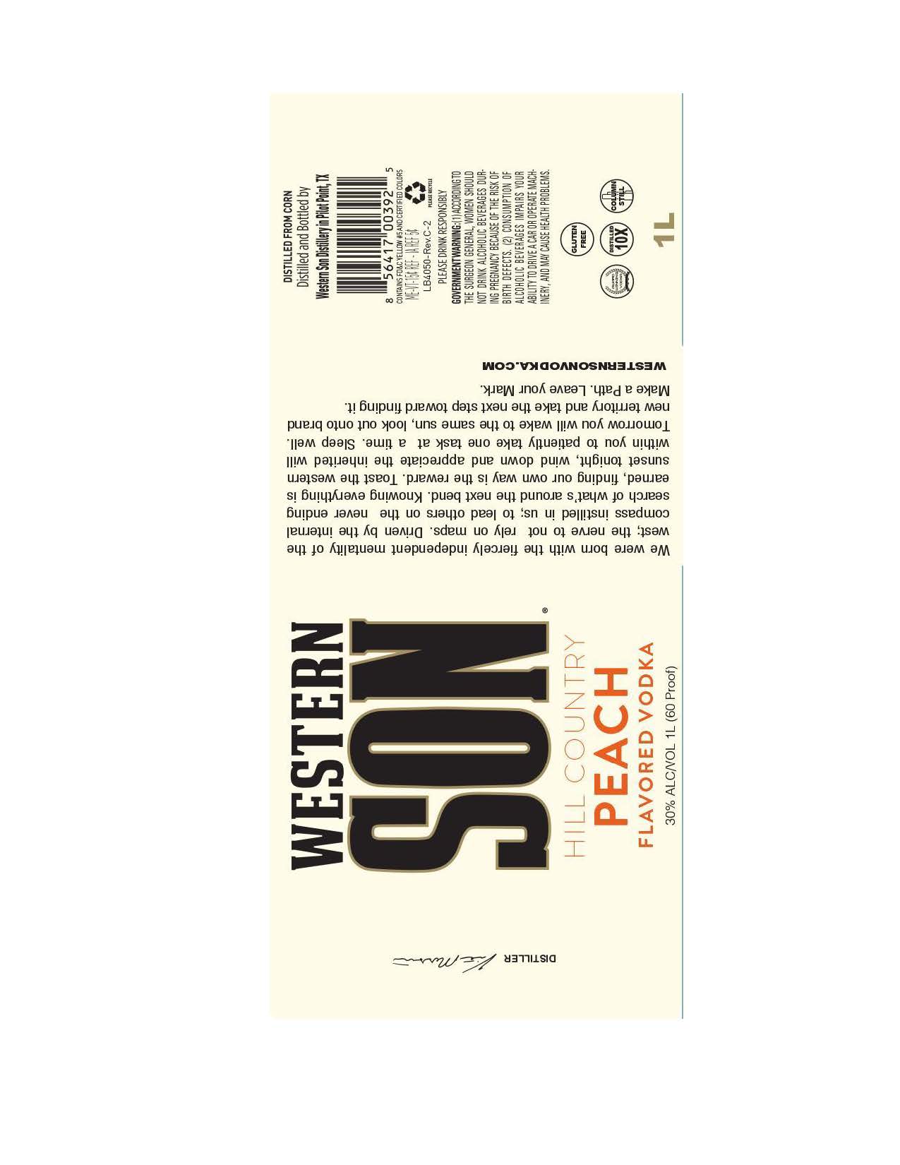 TABC label artwork for Western Son Hill Country Peach 1L & 1.75L