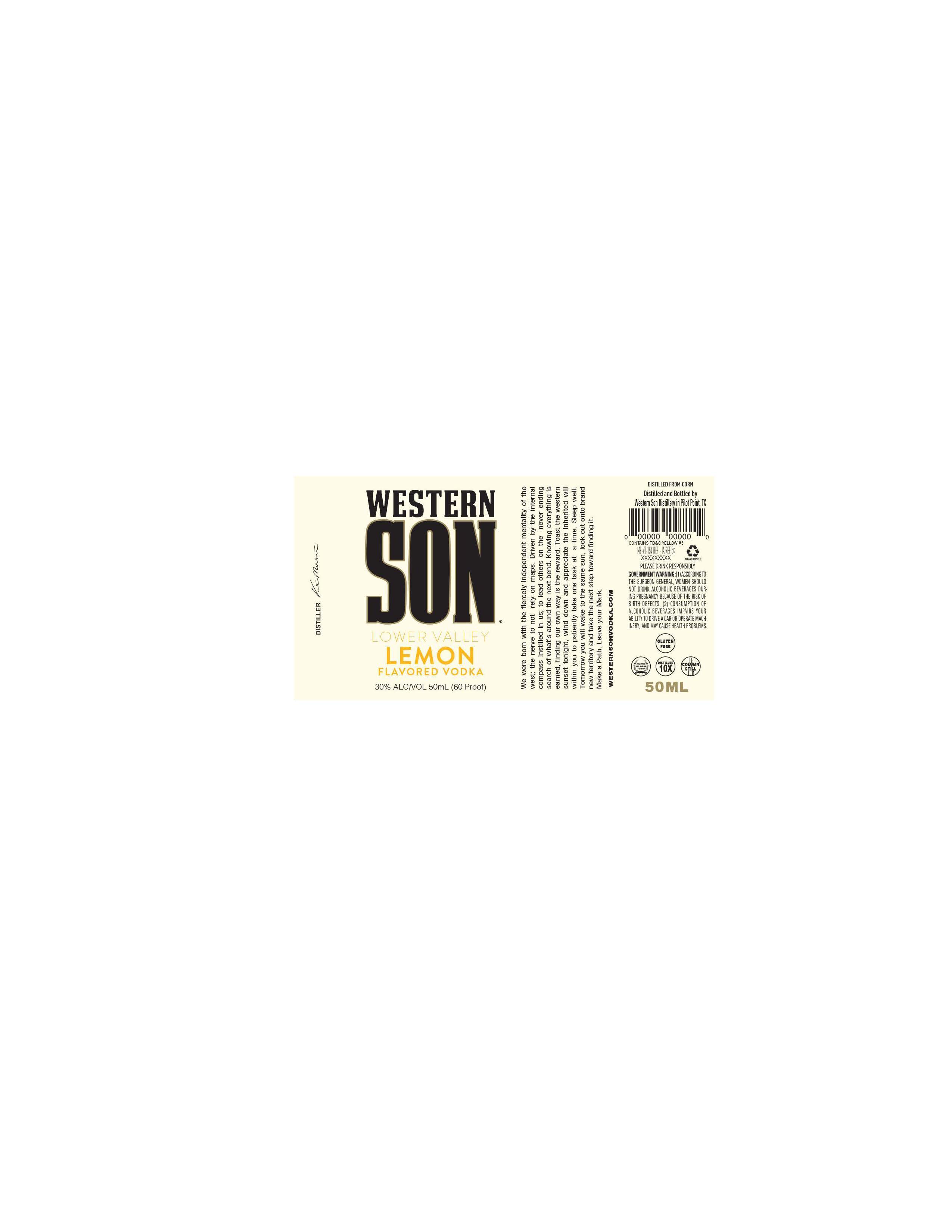 TABC label artwork for Western Son Lower Valley Lemon 50ml