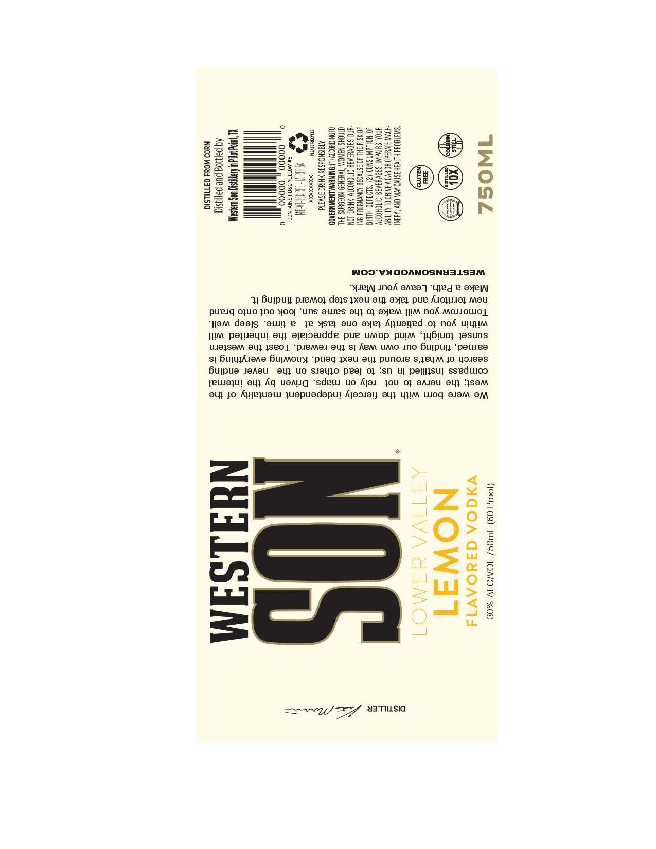 TABC label artwork for Western Son Lower Valley Lemon 750ml