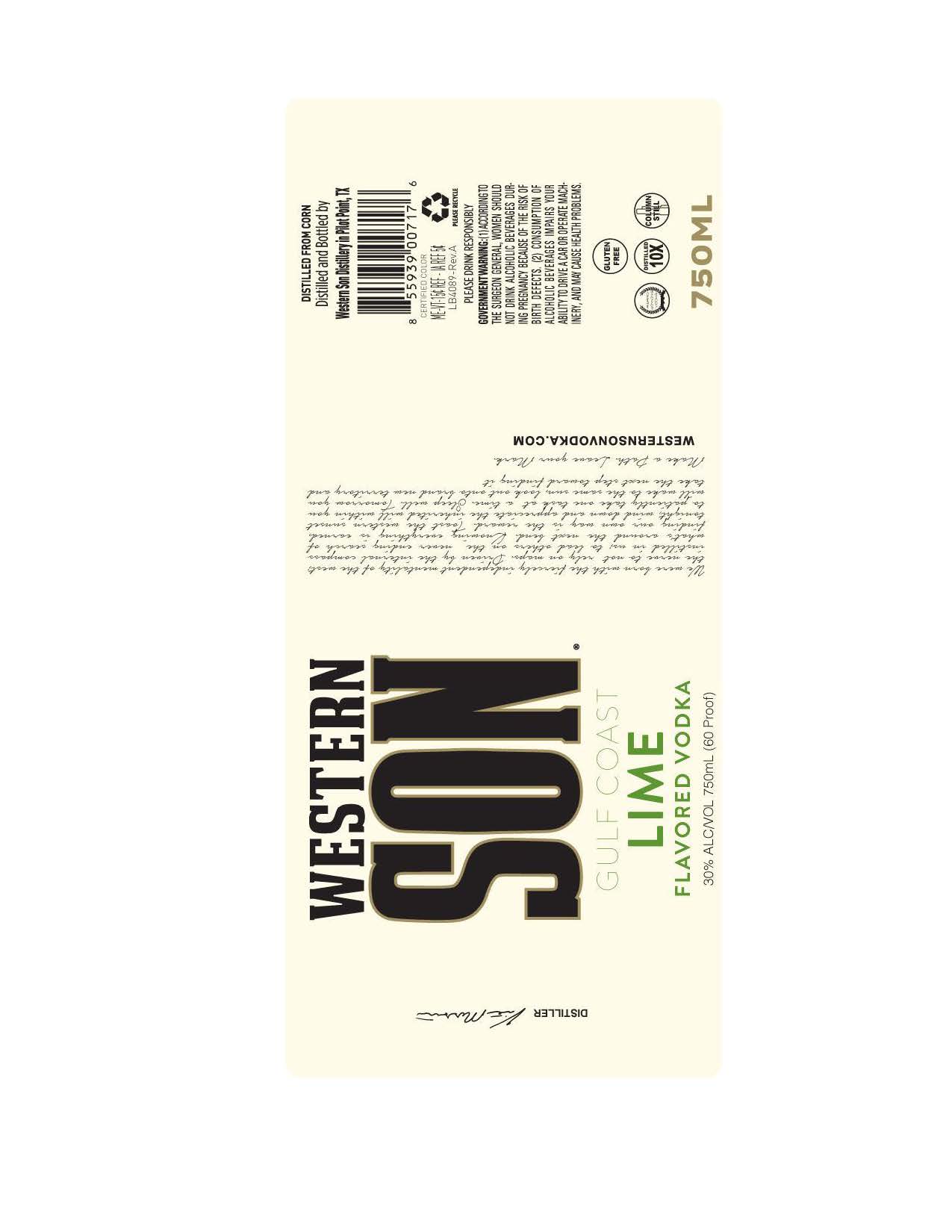 TABC label artwork for Western Son Gulf Coast Lime 750ml