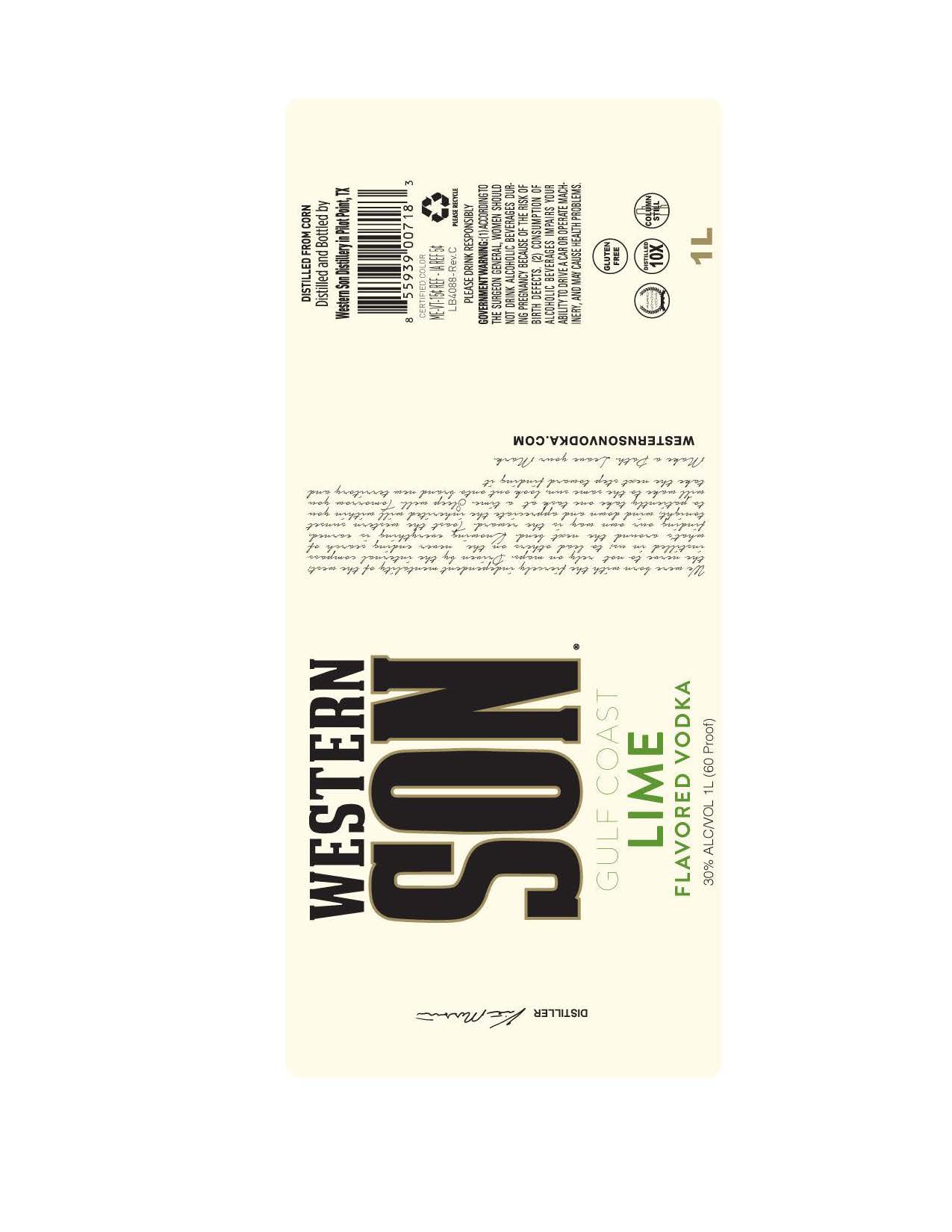 TABC label artwork for Western Son Gulf Coast Lime 1L & 1.75L