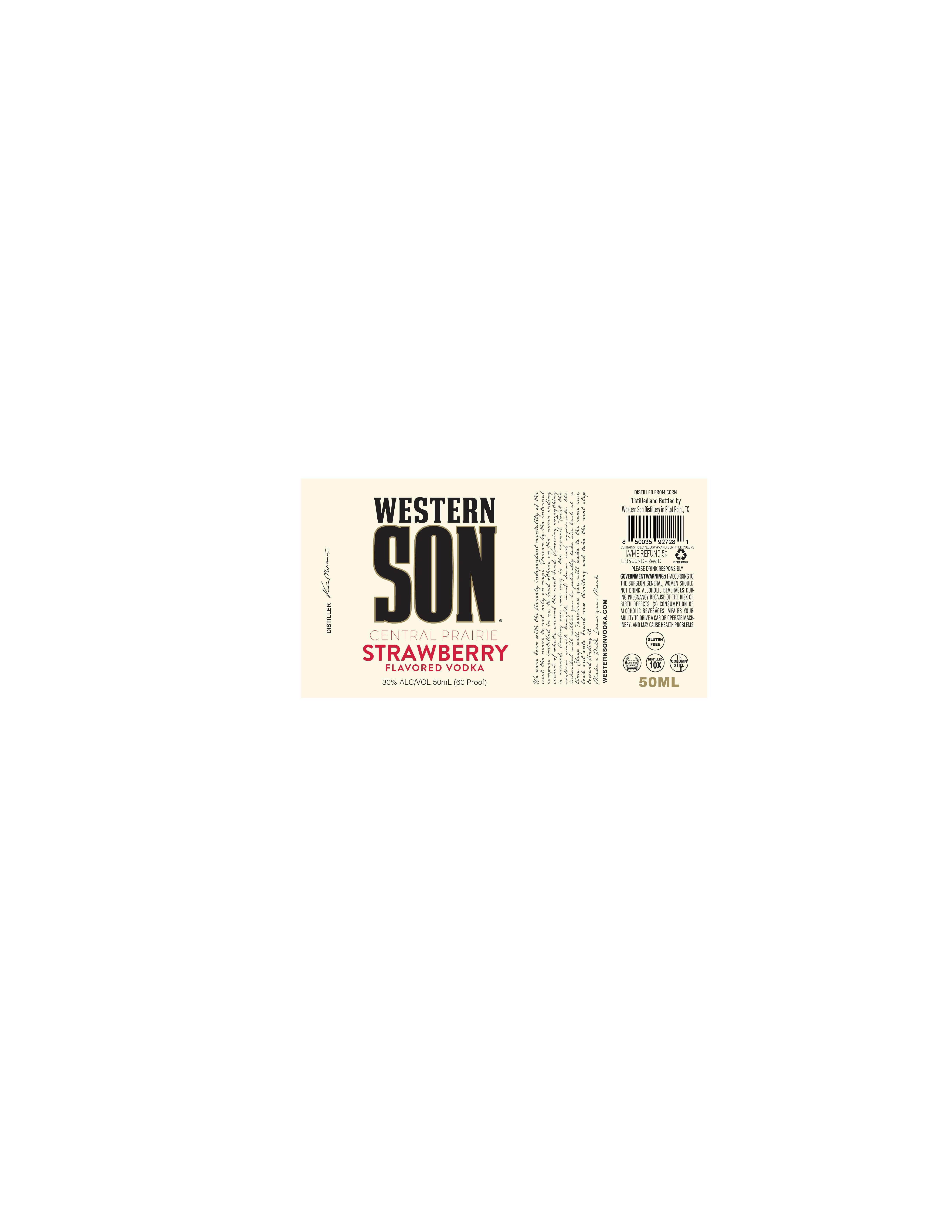 TABC label artwork for Western Son Central Prairie Strawberry 50ml
