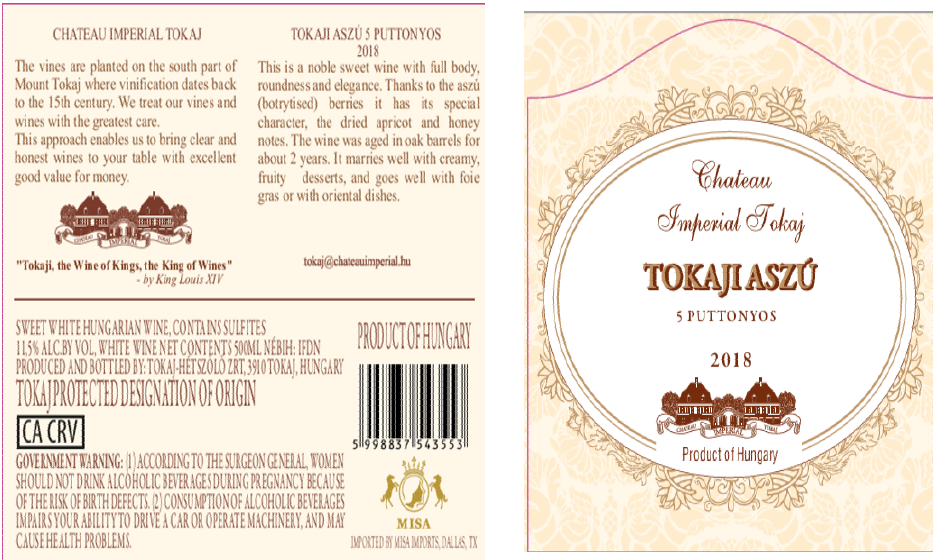 TABC label artwork for CHATEAU IMPERIAL TOKAJ ASZU 5 PUTTONYOS