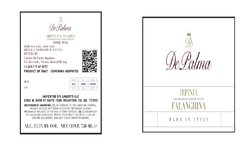 TABC label artwork for DE PALMA FALANGHINA IRPINIA