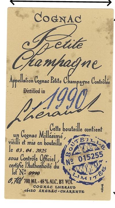 TABC label artwork for Cognac Lheraud Petite Champagne 1990