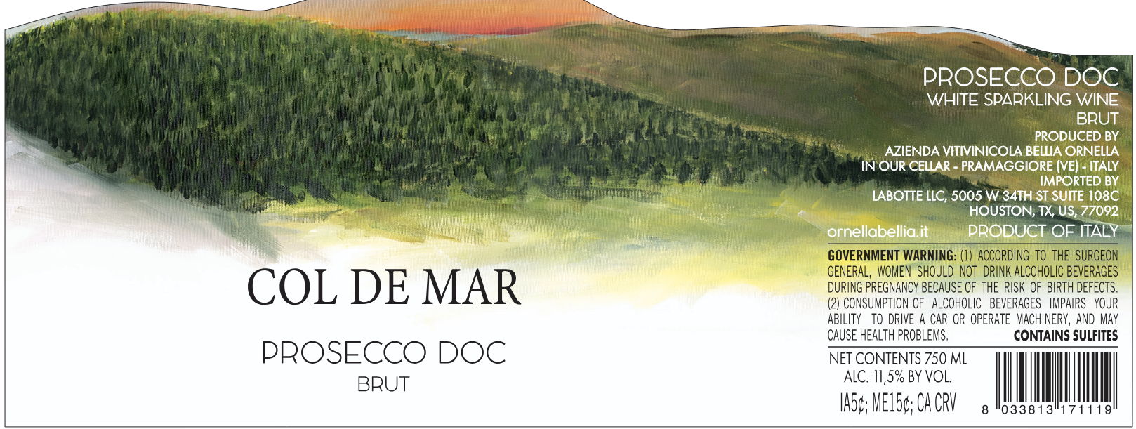 TABC label artwork for COL DE MAR PROSECCO BRUT