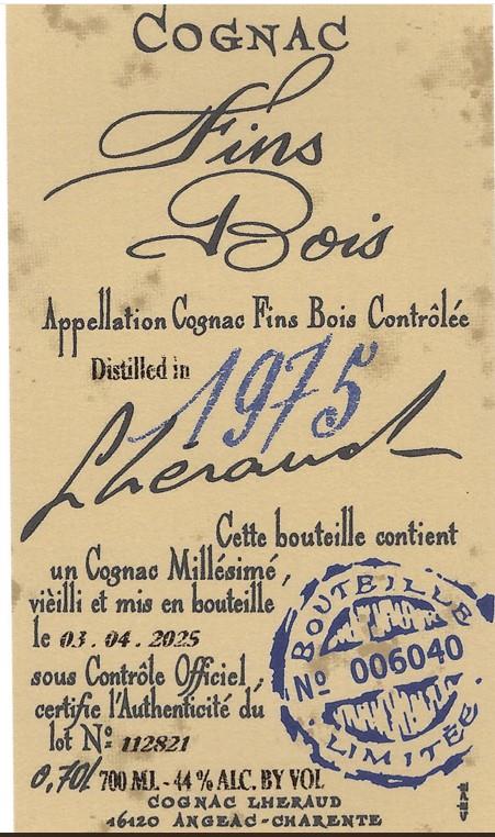 TABC label artwork for Cognac Lheraud Distilled In 1975