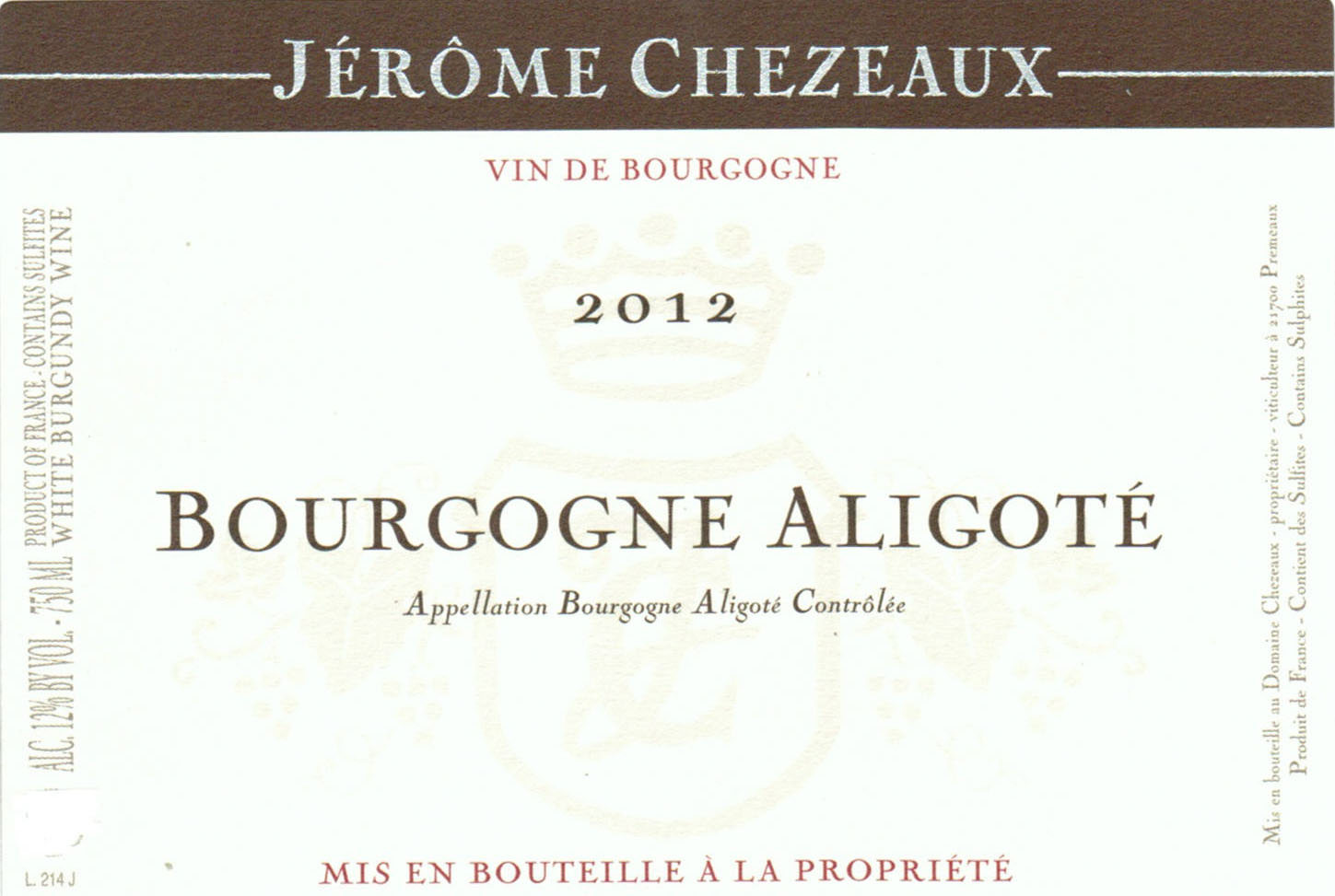 TABC label artwork for Jerome Chezeaux Bourgogne-Aligote