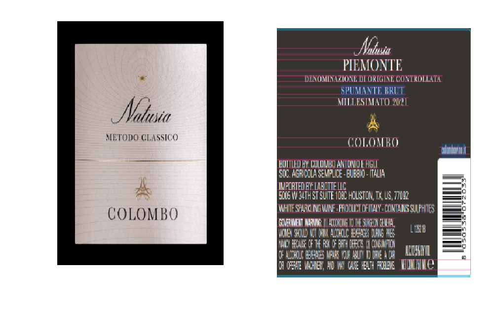 TABC label artwork for COLOMBO NATUSIA SPUMANTE BRUT