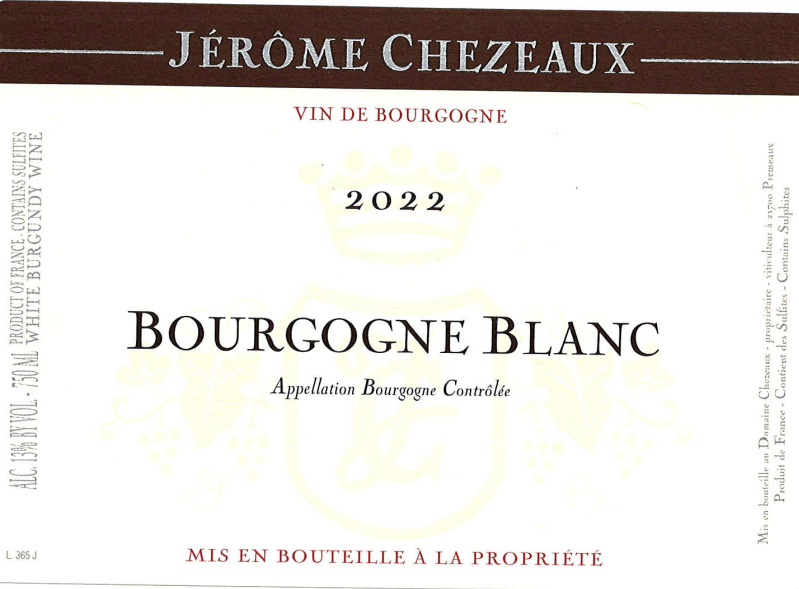 TABC label artwork for Jerome Chezeaux Bourgogne Blanc