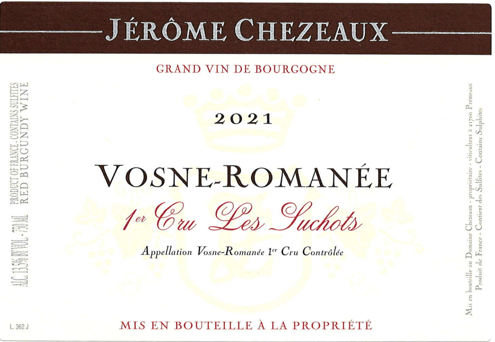 TABC label artwork for Jerome Chezeaux Vosne-Romanee 1er Cru Les Suchots