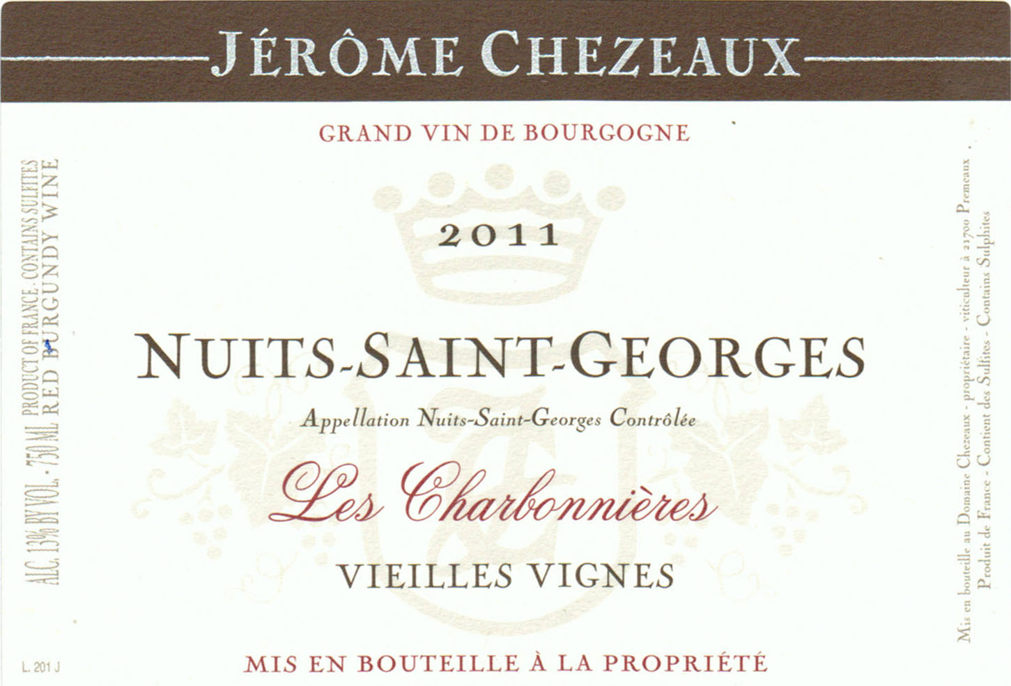 TABC label artwork for Jerome Chezeaux Nuits-Saint-Georges Les Charbonnieres - Vieilles Vignes