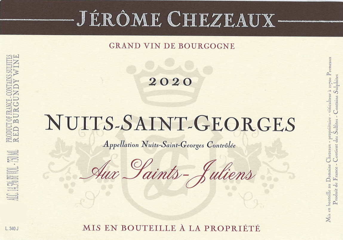 TABC label artwork for Jerome Chezeaux Nuits Saint Georges Aux Saint-Juliens
